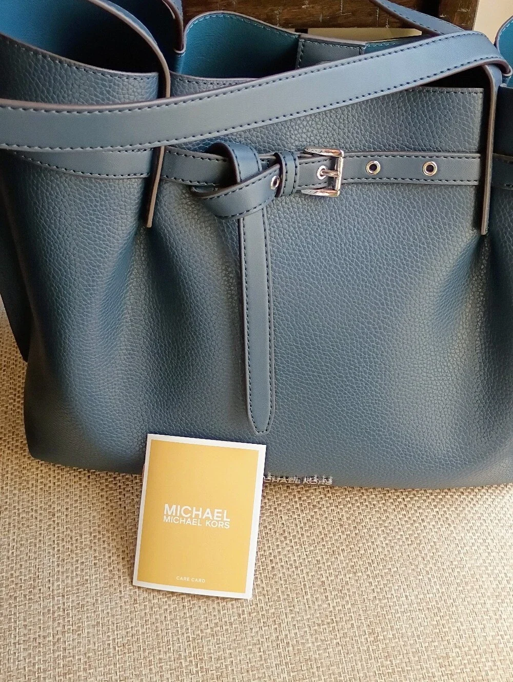 New Michael Kors Emilia Large Pebbled Leather Tote Bag with Slim Belt Detail